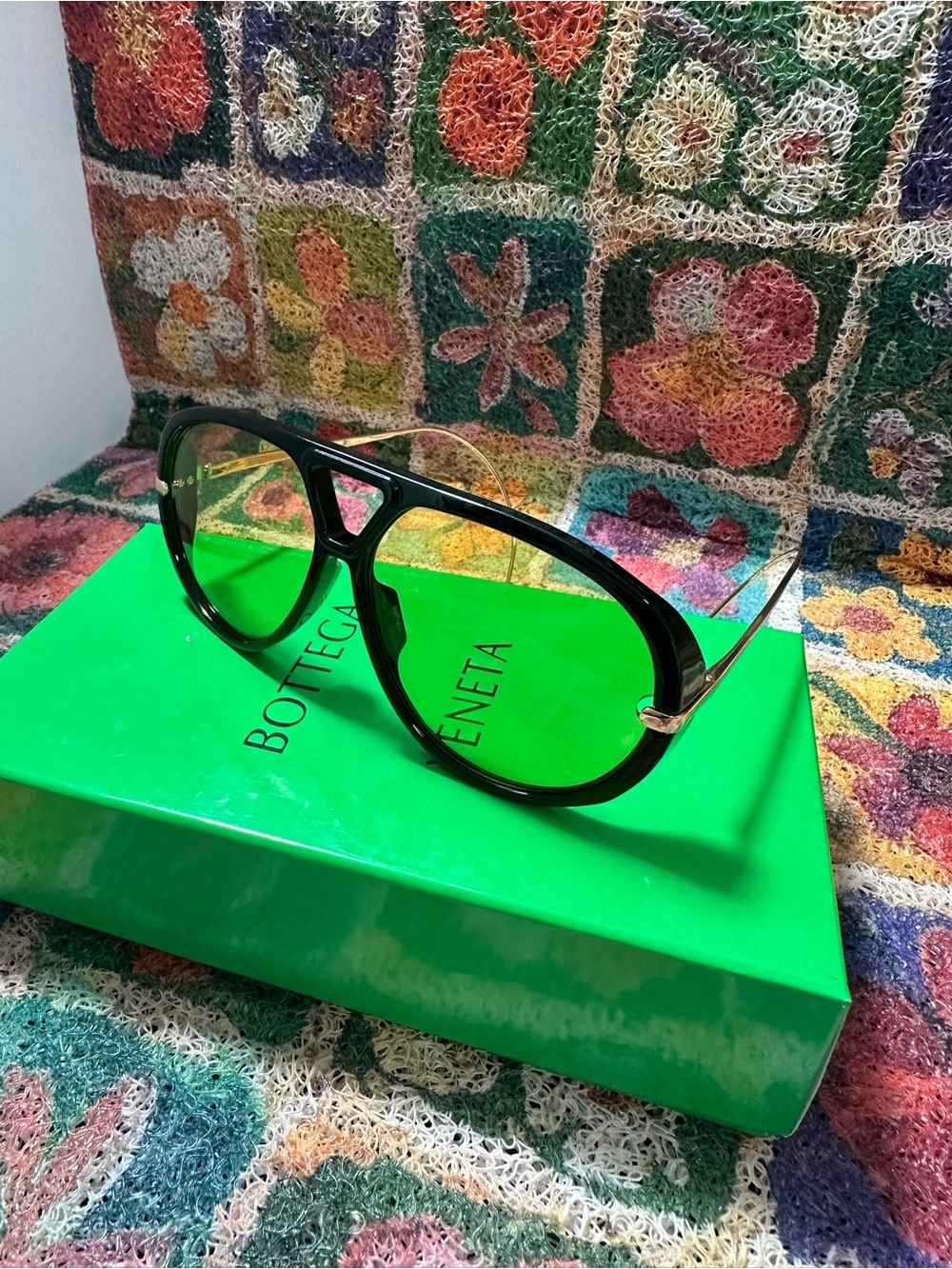 Bottega Veneta Black and Gold Oversized Sunglasses